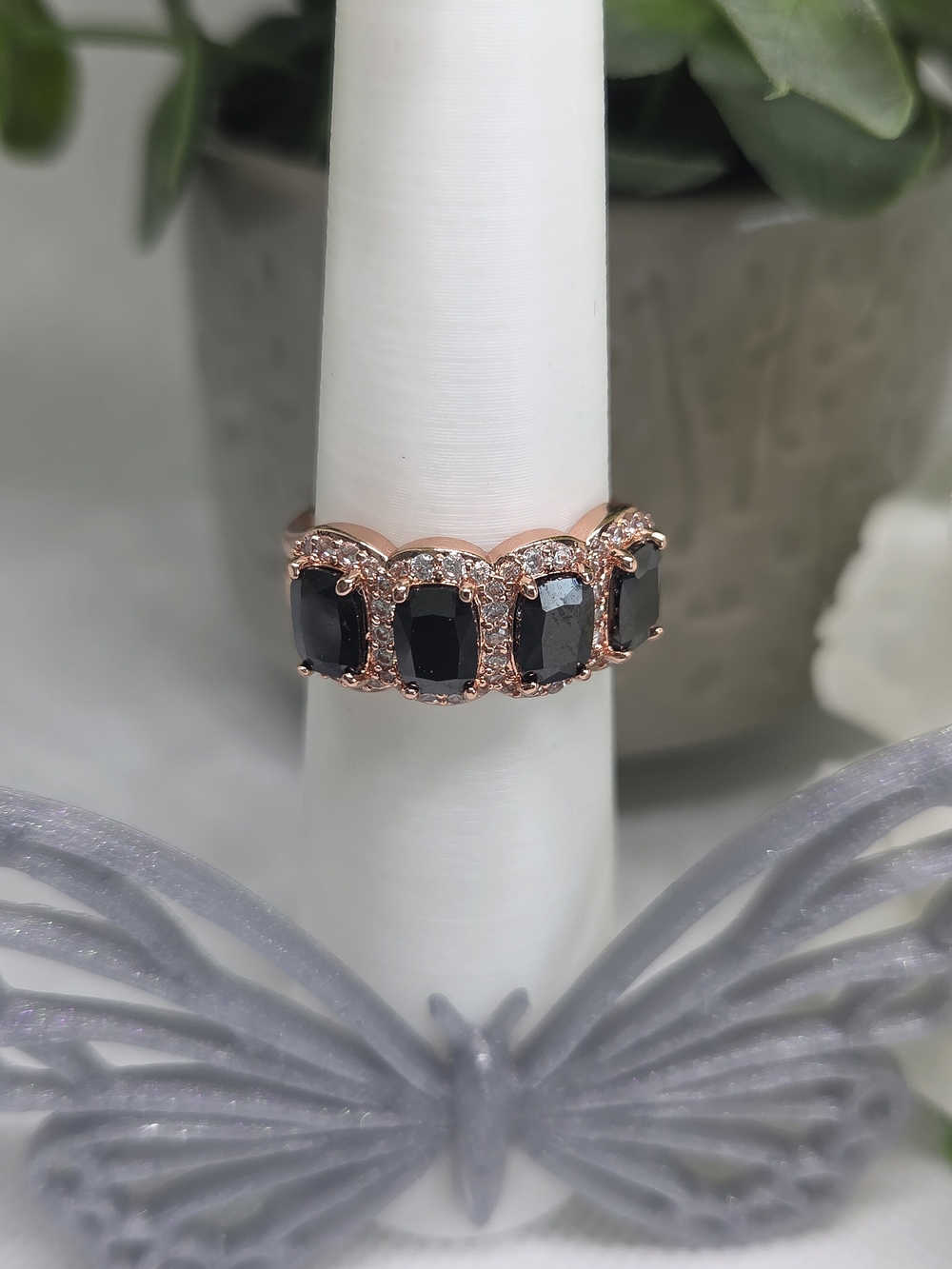 BP Rose Gold Ring with Black CZs and Pavé Accents